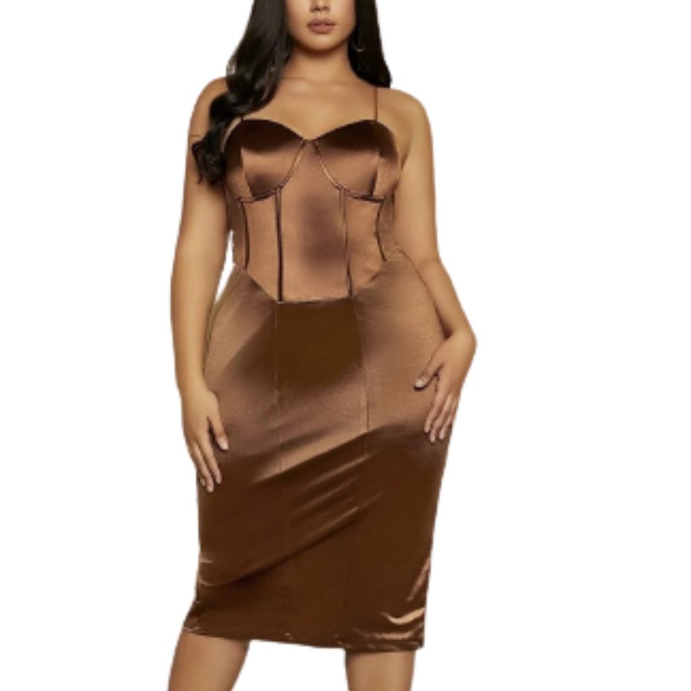 S029 Golden Brown Bronze Metallic Cocktail, Evening Dress 2XL  Fits 1XL  New NWT